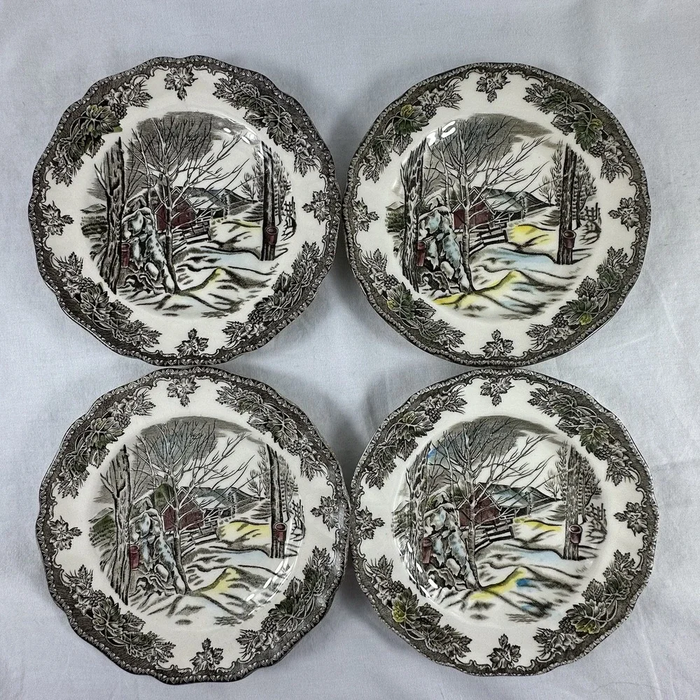 Vintage 4 Johnson Bros Plates Friendly Village Sugar Maples Bread & Butter 6
